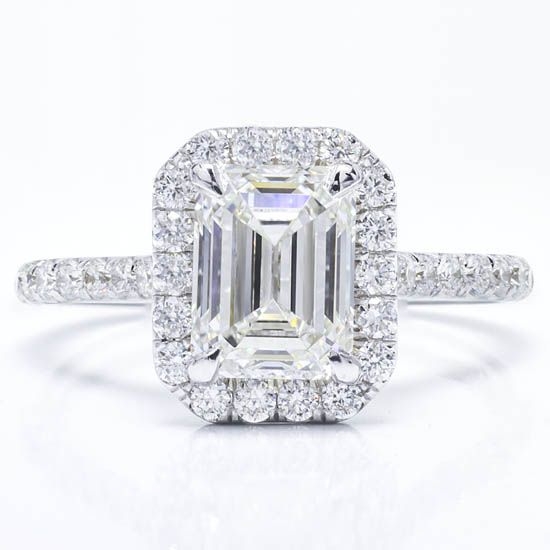 This #elegant #engagement ring features round #diamonds totaling approximately 0.48cttw. Select this setting for any #rectangular center diamond; #emerald, rectangular #radiant, or rectangular #cushion. See other shapes available in the #French Cut #Halo #Collection. #Adiamor #emeralddiamonds Timeless Rectangular Prong Set Emerald Ring, Timeless Rectangular Emerald Ring With Prong Setting, Timeless Rectangular Brilliant Cut Emerald Ring, White Emerald Cut Halo Wedding Ring, Classic Emerald Ring With Diamond In Rectangular Shape, Classic Rectangular Emerald Ring With Diamond, Classic Rectangular Emerald Ring With Center Stone, Classic White Emerald Ring With Halo Setting, Radiant Cut Emerald Ring With Halo Setting