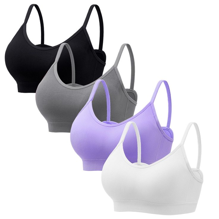 PRICES MAY VARY. Delicate Design - Angelhood seamless ribbed everyday bralettes are designed with removable pads and spaghetti straps, insert pads can support your breast, and you can remove or insert the pads on your demands, strengthen straps can hold your breast. Comfortable Material - Angelhood seamless ribbed everyday bralettes are made of premium material, composition are 90% nylon and 10% spandex, soft while strechy, the bralettes will bring you comfortable experience while sleeping or do Meeting Women, Sports Bra Set, Cami Bra, Bra Sets, Cute Bras, Delicate Design, Seamless Bra, Summer Knitting, Simple Fashion