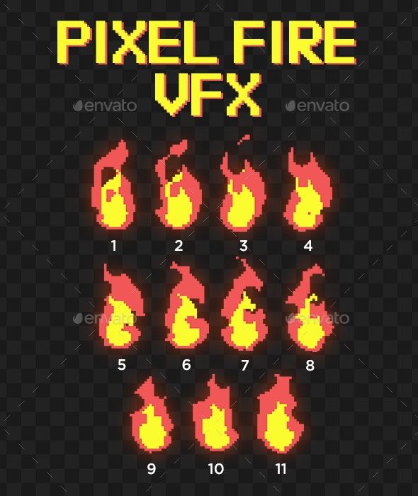 pixel fire vfx font and numbers