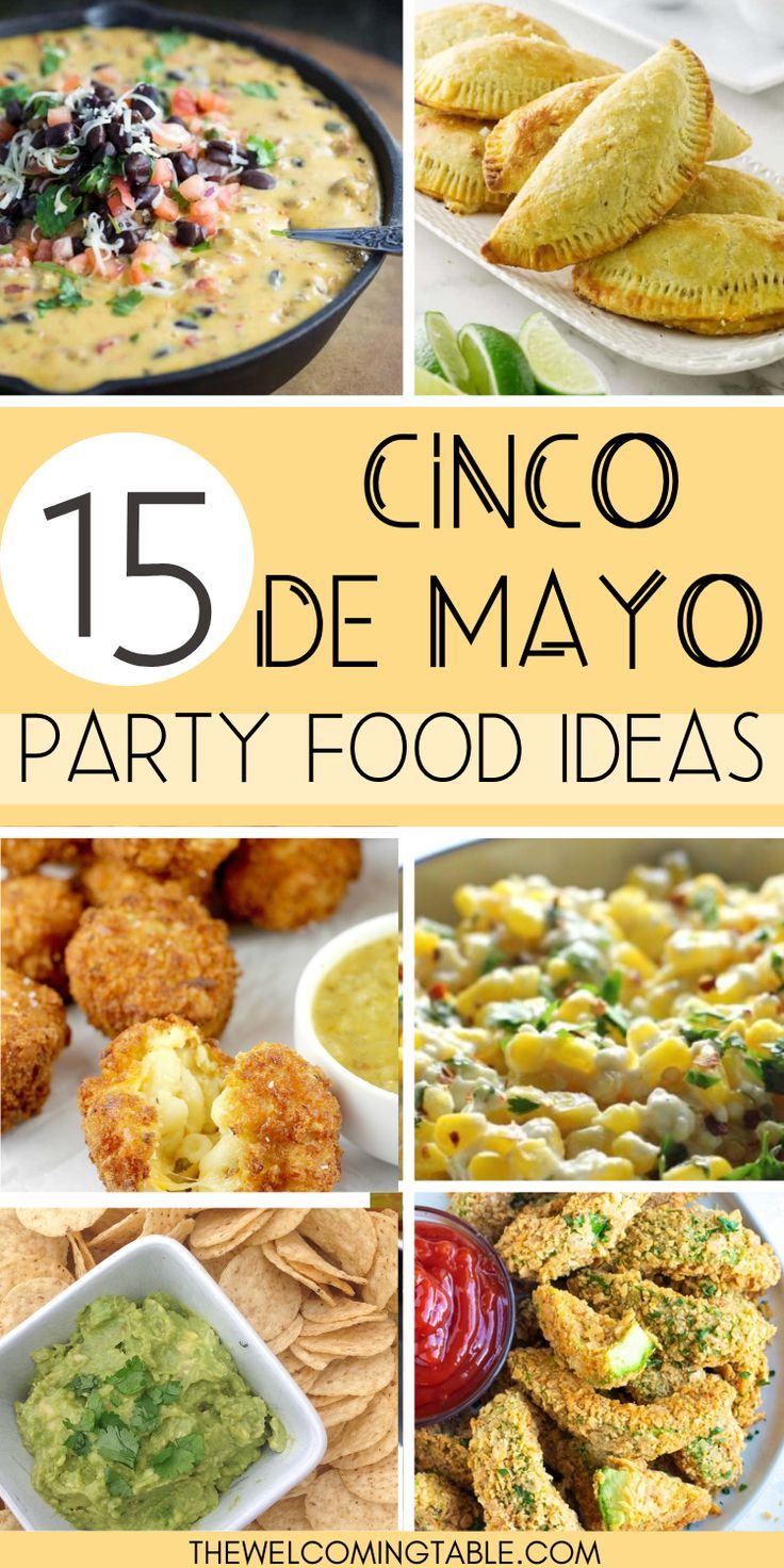 A collage of Mexican party food: queso, empanadas, fried salsa verde macaroni balls, street corn salad, homemade guacamole, and avocado fries Mexican Party Food Ideas, Mexican Appetizers Easy, Party Food For A Crowd, Fiesta Party Food, Easy Mexican Dishes, Mexican Party Food, Mexican Buffet, Mexican Menu, Mayo Recipe