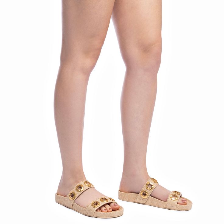 A riff on Summer's must-have sandal silhouette, these new Milan slides are a newfound favorite in raffia. With a comfortable rubber footbed that makes it both durable and perfect for sand and sea, these are the sandals you'll want to slip into any time the temps rise. Product Details: Beige Raffia / Kid skin leather Open round toe Golden embellishment Finely crafted leather sole for support, durability, and comfort Insole with memory foam cushion and hot stamp logo Handmade in Brazil Bra Alternatives, Hot Stamp, Sand And Sea, Stamp Logo, Platform Flats, Sandal Platform, Denim Hat, Scarf Sale, Jennifer Fisher