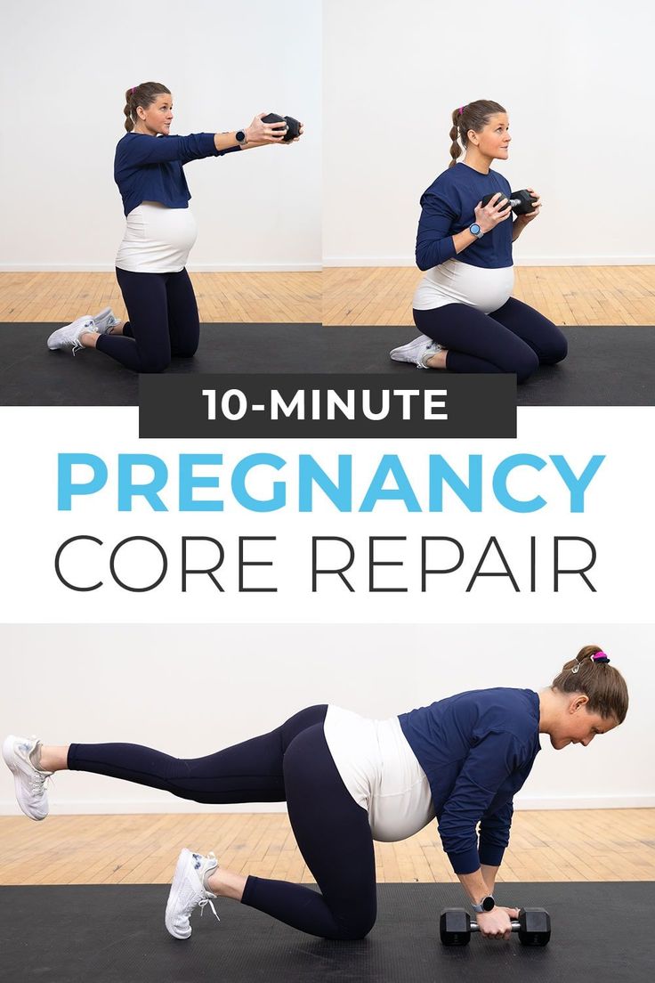 a pregnant woman doing exercises with dumbbells while holding a weight scale in front of her