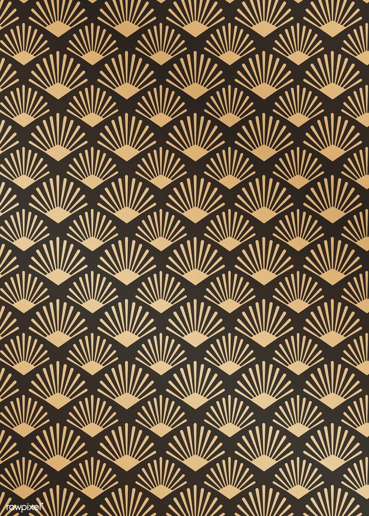 an art deco wallpaper with gold and black fan design on it's side