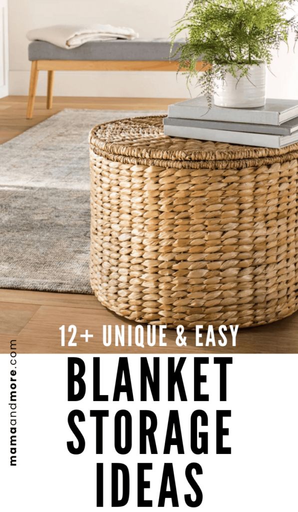 a basket with books sitting on top of it in front of a couch and coffee table