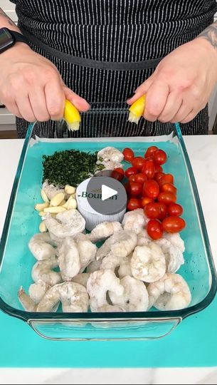 a person preparing food in a glass dish