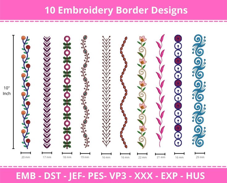 the embroidery border designs are shown in different colors