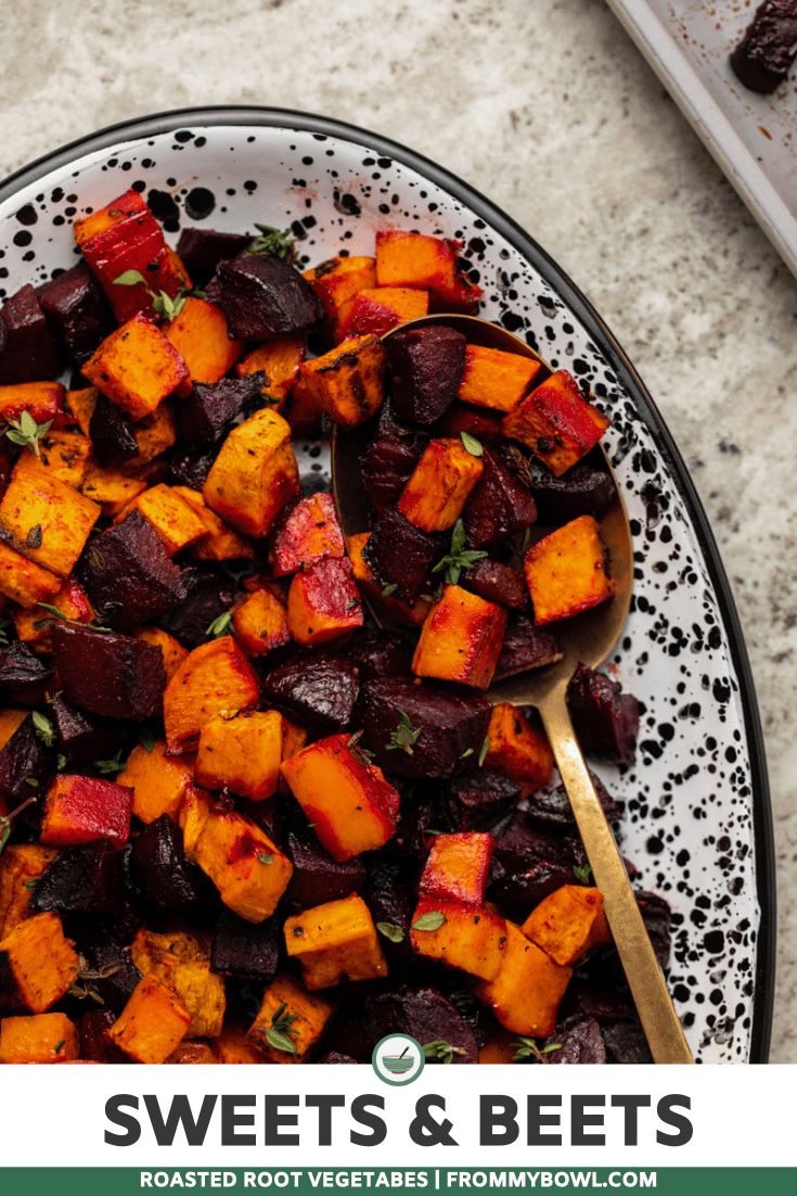 sweet and beets roasted root vegetables on a plate