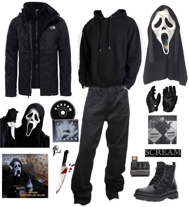 Ghost Face Mens Costume, Ghostface Diy Costume, Ghostface Costume Aesthetic, Ghostface Costume Man, Horror Costume Ideas Men, Halloween Aesthetic Outfits Men, Scream Diy Costume, Scream Couple Costume Aesthetic, Scream Clothes Aesthetic