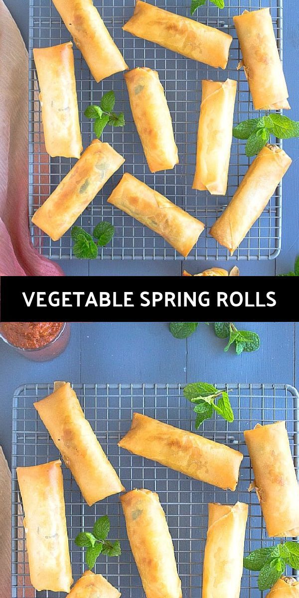 vegetable spring rolls on a cooling rack with lettuce