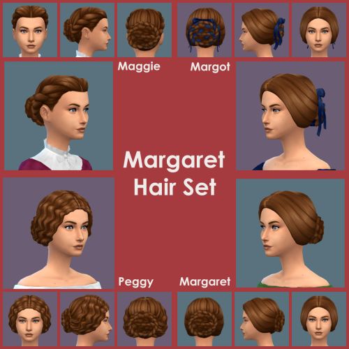 the different types of hair for females in various styles and colors, with text that reads margaret hair set