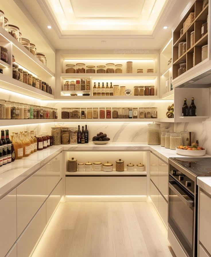 a kitchen filled with lots of white counter top space