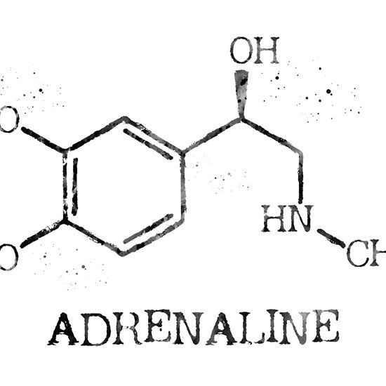 the structure of an adrenaline is shown in black ink on a white background