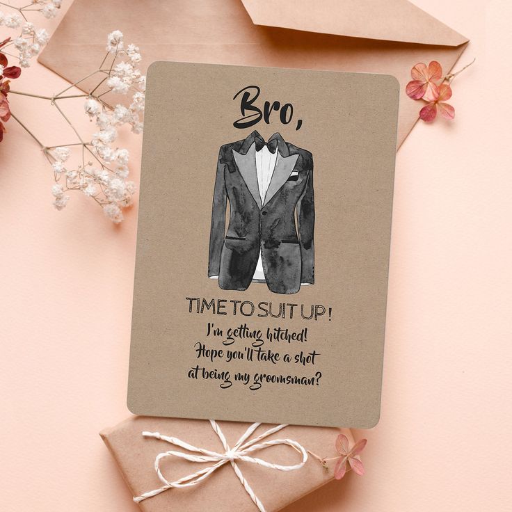 a card with an image of a tuxedo on it