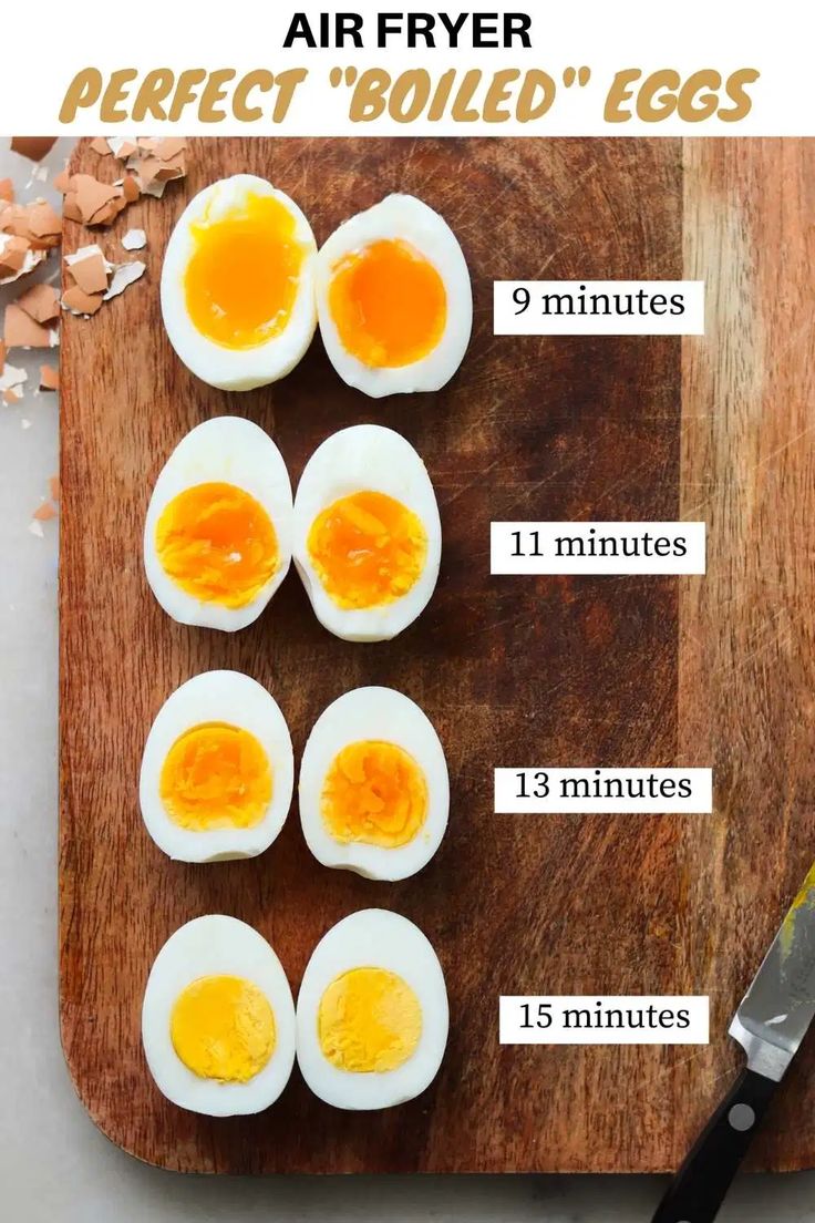 hard boiled eggs on a cutting board with the words perfect boiled eggs in different stages