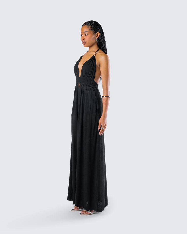 Leida Black Halter Maxi Dress – FINESSE Black Halter Maxi Dress, The Group Chat, Black Off Shoulder, Halter Maxi Dress, Halter Maxi, Black Halter, Graphic Top, Halter Maxi Dresses, White Jersey