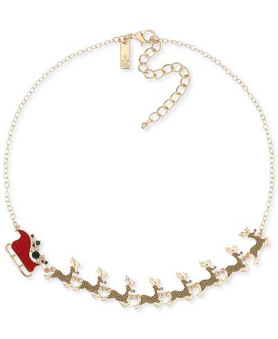 INC International Concepts INC Gold-Tone Crystal Reindeer & Sleigh Statement Necklace, 18" + 3" extender, Created for Macy's & Reviews - Necklaces - Jewelry & Watches - Macy's Reindeer Sleigh, Reindeer And Sleigh, Christmas Bracelet, Santa Sleigh, Holiday Ready, Christmas Jewelry, Sparkling Crystal, Fashion Jewelry Necklaces, Unique Necklaces