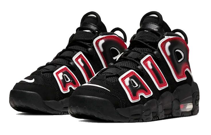 Nike Air More Uptempo GS Black Laser Crimson 415082-010 Tekno Nike, Nite Jogger Adidas, Uptempo 96, Nike Air More Uptempo, Nike Air More, Nike Air Vapormax Plus, Scottie Pippen, Air Jordan 12 Retro, Jordan 12 Retro