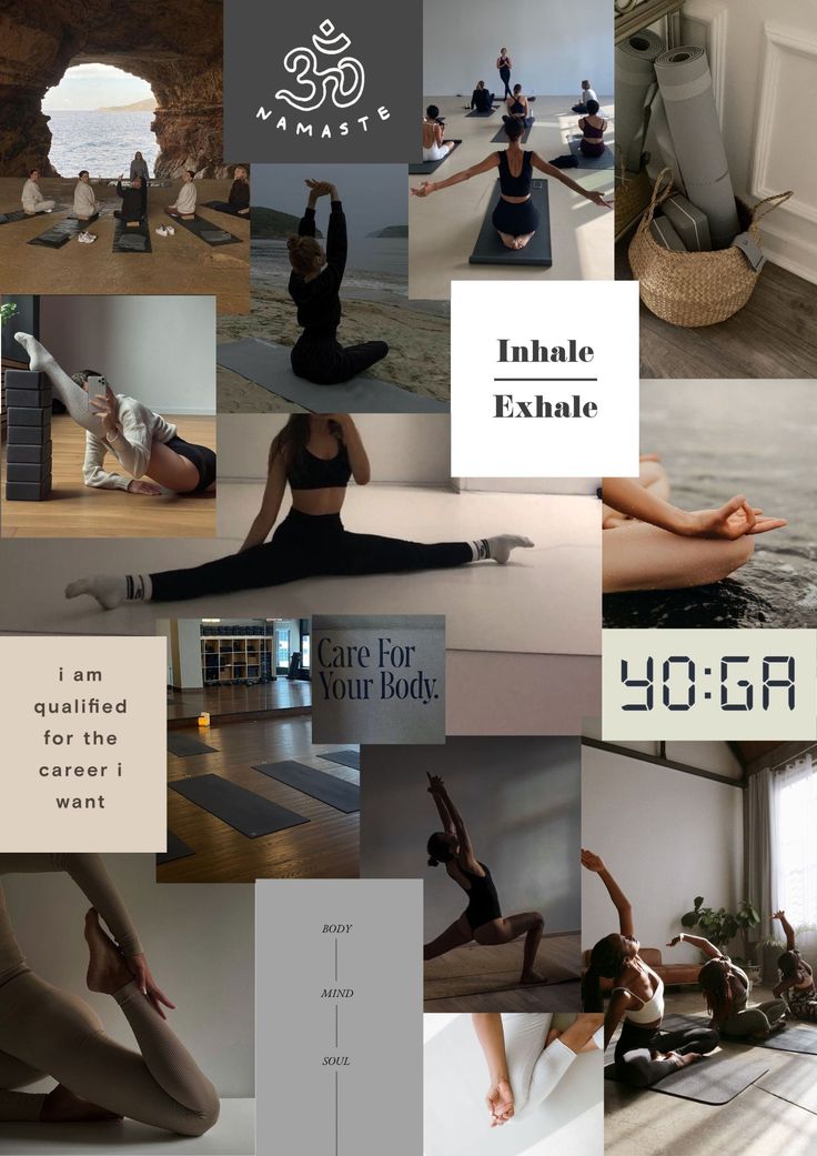 a collage of yoga images with words and pictures