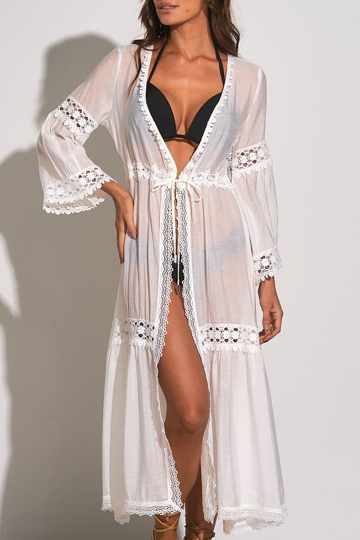 Long Jacket Outfit, Long Beach Cover Up, Crochet Kimono, White Kimono, Swim Cover Up Dress, Beach Coverup Dress, Kehlani, Lace Kimono, Hippie Dresses