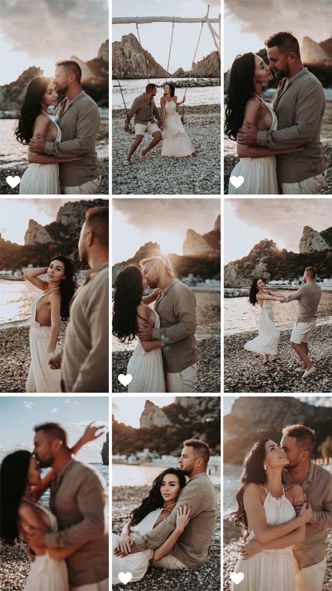 Beach Love Story Photography, Love Story Beach Ideas, Beach Engagement Pictures Outfits, Engagement Photoshoot Ideas Outdoors Summer, Engagement Shoot Beach Poses, Beach Picture Ideas For Couples, Couples Photoshoot Prompts, Couple Sea Photography, Beach Prenup Photoshoot Ideas