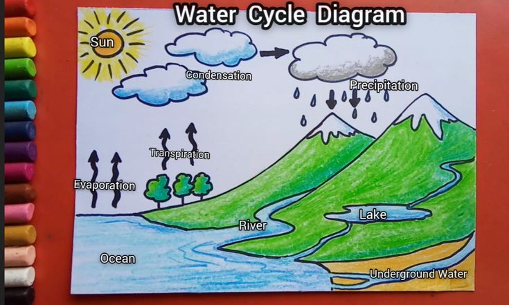 a drawing of water cycle diagram on paper