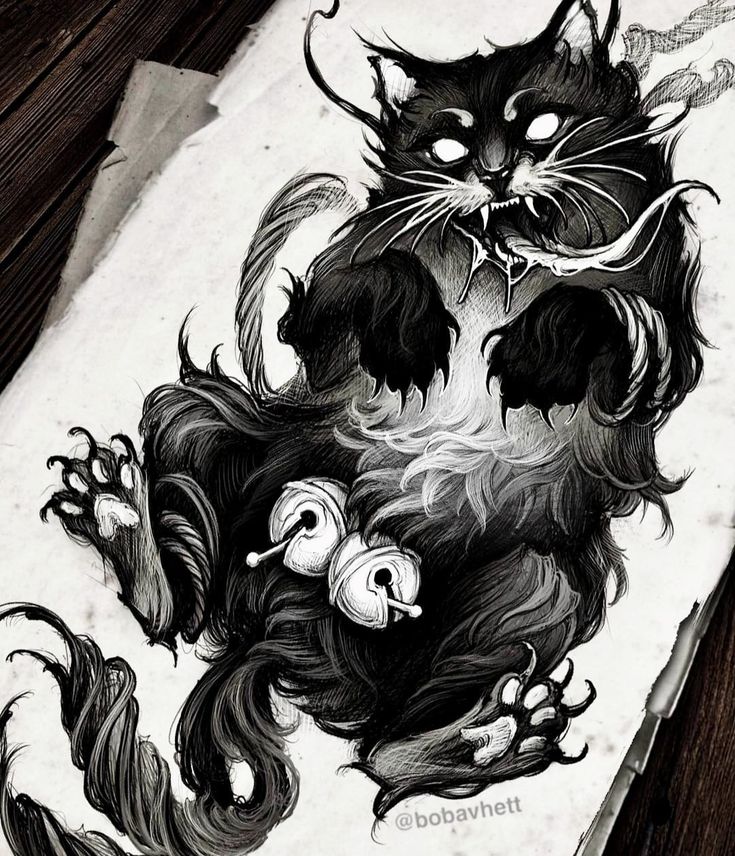 a black and white drawing of a cat