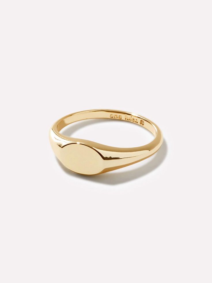 Modern Gold Engraved Ring For Everyday, Gold Minimalist Jewelry With Rounded Edges, Formal Minimalist Rings With Rounded Edges, Minimalist Gold Jewelry With Rounded Edges, Modern Yellow Gold Recycled Signet Ring, Timeless Everyday Signet Ring With Smooth Bezel, Modern Rose Gold Signet Ring With Round Band, Everyday 14k Stamped Signet Ring, Everyday Yellow Gold Polished Initial Ring