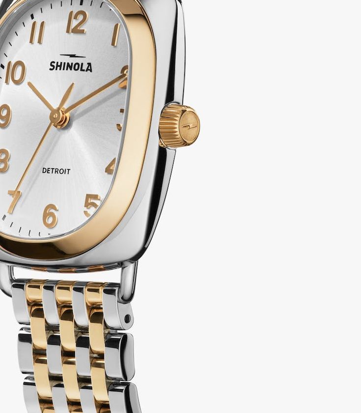 The Bixby 29x34mm | Shinola® Detroit Shinola Watch, Shinola Detroit, Pretty Watches, Leather Watch Box, Gold Highlights, Metal Bracelets, Signature Style, Silver Band, Quartz Movement