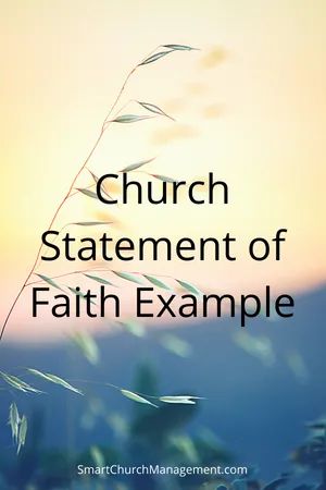 the words church statement of faith example in front of an image of grass and mountains