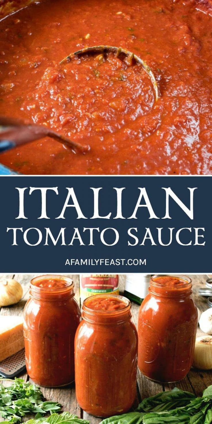 italian tomato sauce in jars with the title above it