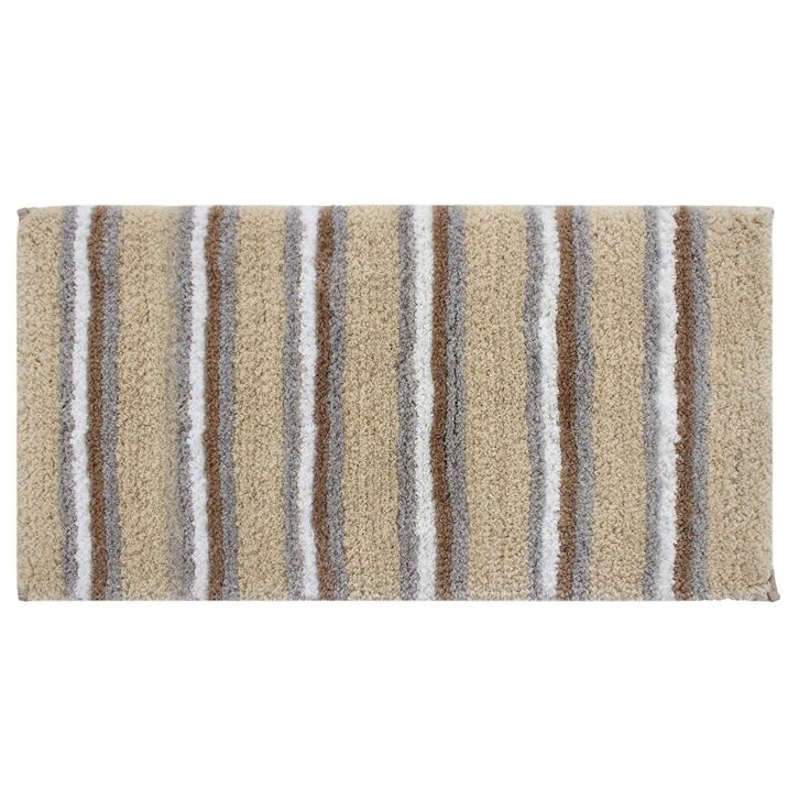 a beige and brown striped rug on a white background