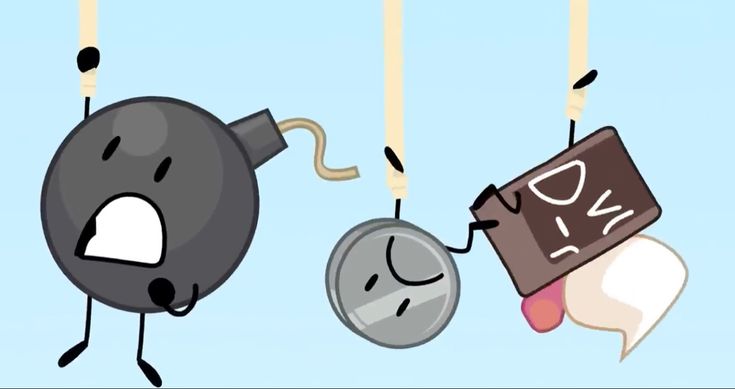 two cartoon objects hanging from strings with one holding a coin and the other looking at another