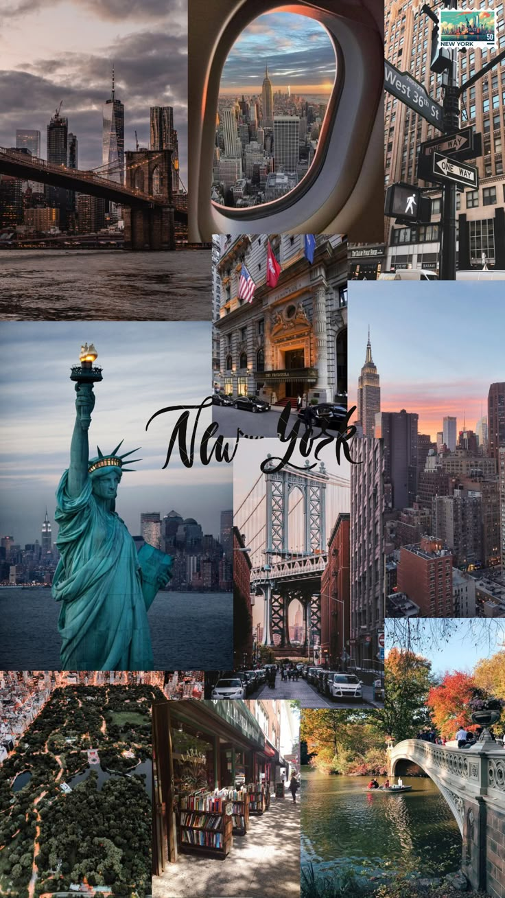 new york city collage with the statue of liberty