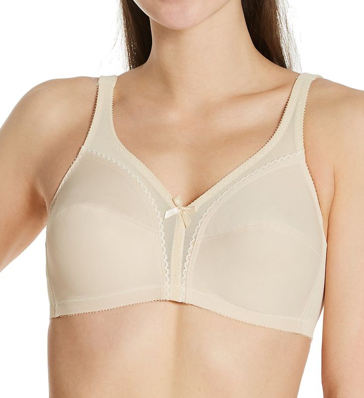 This sweet and simple bra is designed with horizontal seams in the cup that give a slight conical shape for a more retro look. Made from nylon and spandex. Multi-part, wireless cup made of nylon tricot is unlined (unpadded). Horizontal seaming across the cups gives a more vintage, conical look. Full coverage cups with a slight V-neckline. Semi-sheer mesh at edges of cup and down the center creates a lovely effect and stays in place with sewn-on, picot trimmed elastic at the edges. Delicate, scal Carnival Bra, Strapless Backless Bra, Panty Style, Sheer Bra, Floral Lace Tops, Unlined Bra, Soft Cup Bra, Comfortable Bras, Longline Bra