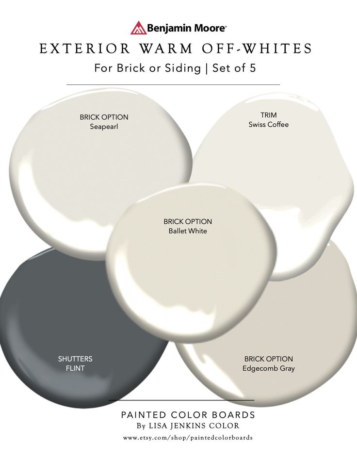 four different shades of white paint with the words, exterior warm off - whites for brick siding