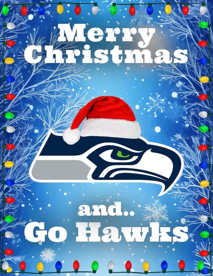 a christmas card with an image of the seattle football team and santa hat on it