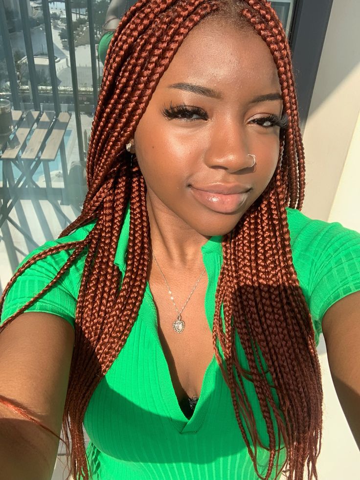 Color 350 Box Braids, Cooper Knotless Braids, Copper Brown Box Braids, Copper Red Box Braids, Dark Ginger Knotless Braids, Dark Ginger Box Braids, Auburn Box Braids Black Women, Colour 350 Knotless Braids, Colour 350 Braids