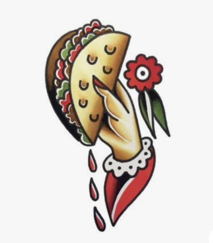 a taco and some flowers on a white background