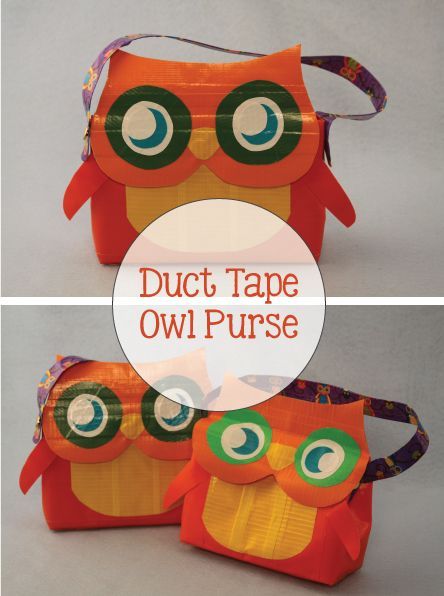 an owl purse made out of duct tape is shown with the words duct tape owl purse