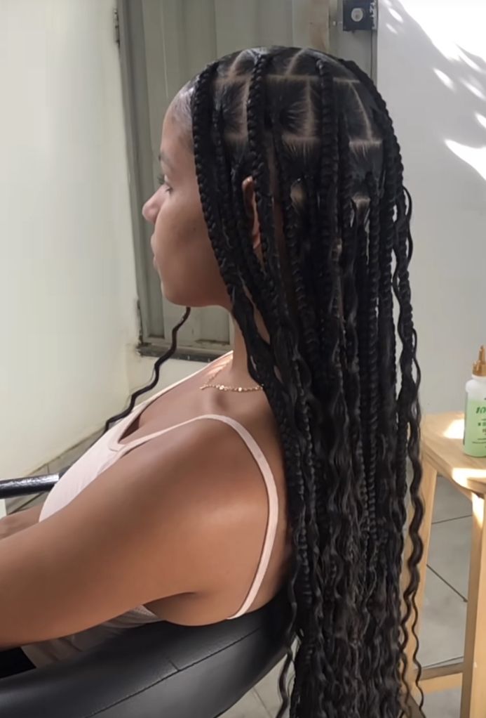 Big Bohemian Braids, Knotless Big Braids Hairstyles, Big Goddess Box Braids, Big Box Braids With Curls, Braided Hairstyles Jumbo, Jumbo Braids Aesthetic, Goddess Braids Jumbo, Jumbo Braids With Curls, Thick Goddess Braids