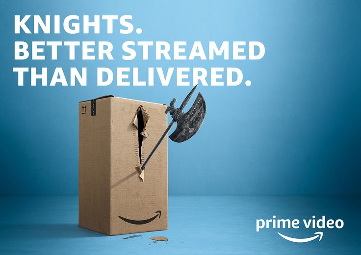 an amazon box with the caption knights better streamed than delivered, prime video