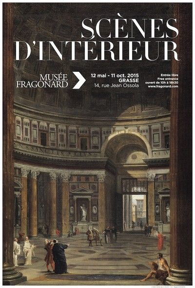 an advertisement for a museum showing people in the hall and on the ground, with text that reads scenes dinterieur