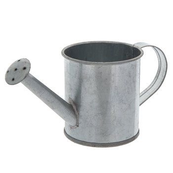 a metal watering can with a handle