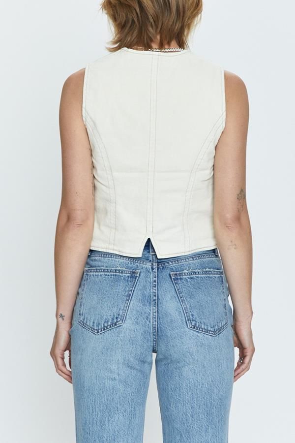 The Vero is a fitted cropped vest. Designed to fit as a normal top to pair back with denim on denim or ecru.Fitted crop vestComfort stretch100% CottonWash cold Customer Service Gifts, Denim On Denim, Cropped Vest