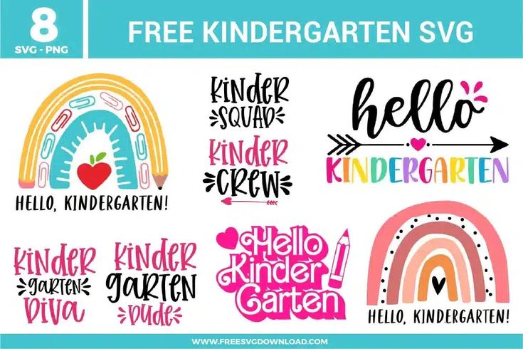 Kindergarten Free SVG Files | Free SVG Download Preschool Svg Free, Kindergarten Svg Free, Free School Nurse Svg Files For Cricut, Kindergarten Teacher Shirts Svg, Svg Teacher Designs Free, Watercolor Nursery Animals, Boho Teacher, Pride Quotes, Graphic Design Fonts