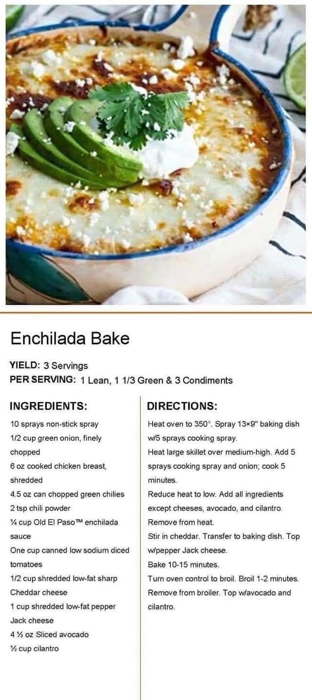 the recipe for enchilada bake is shown in this brochure