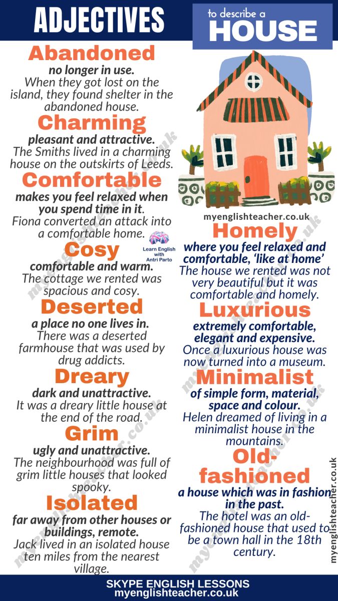 a poster with words describing the different types of house and how they are used to describe them