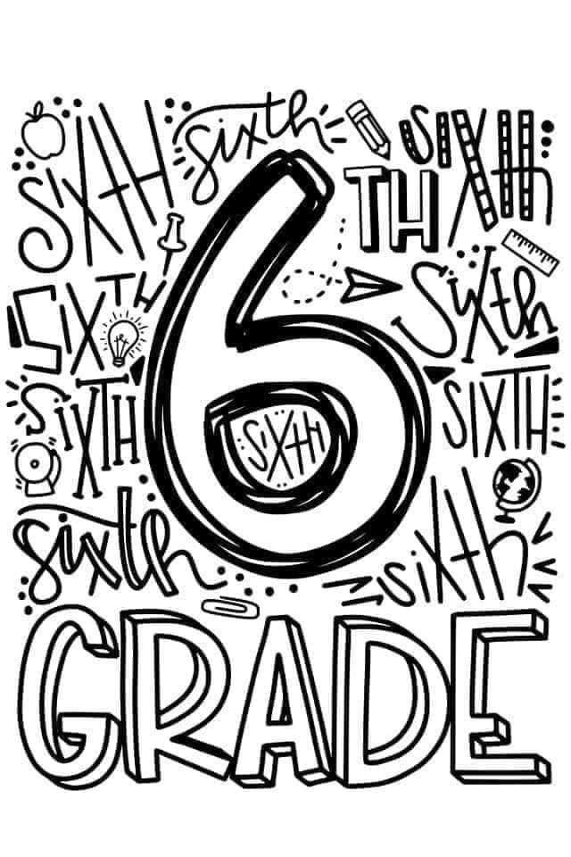 a black and white drawing of the number six with words below it that say 6th grade