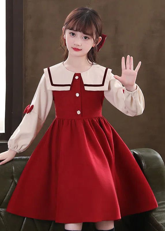 Modern Red O-Neck Patchwork Kids Long Dresses Long SleeveFabric: Cotton BlendedSize Fit: Fit: This garment fits true to size.Length: Size 130 measures 73cm from shoulder to hemBust:The bust size for size 130 measures around 66cmWash: Hand Wash Cold. Kids Long Dress, Long Dresses Long Sleeve, Short Summer Dresses, Dresses Kids Girl, Dresses Long Sleeve, Kawaii Clothes, Long Dresses, Spring Dresses, Dog Treats