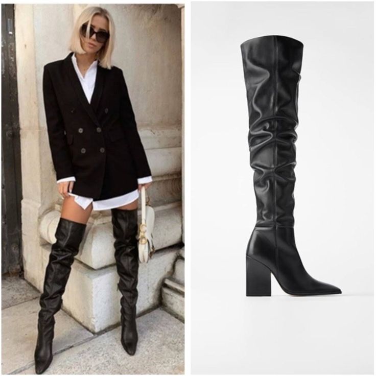 Heeled Excellent Condition (Worn Twice) Size 8 Ships From Brooklyn, Ny Just Added Pics**** Over The Knee Leather Boots, Knee Leather Boots, Zara Shoes, Zara Black, Zara Women, Over The Knee Boots, Over The Knee, Women's Boots, Knee Boots